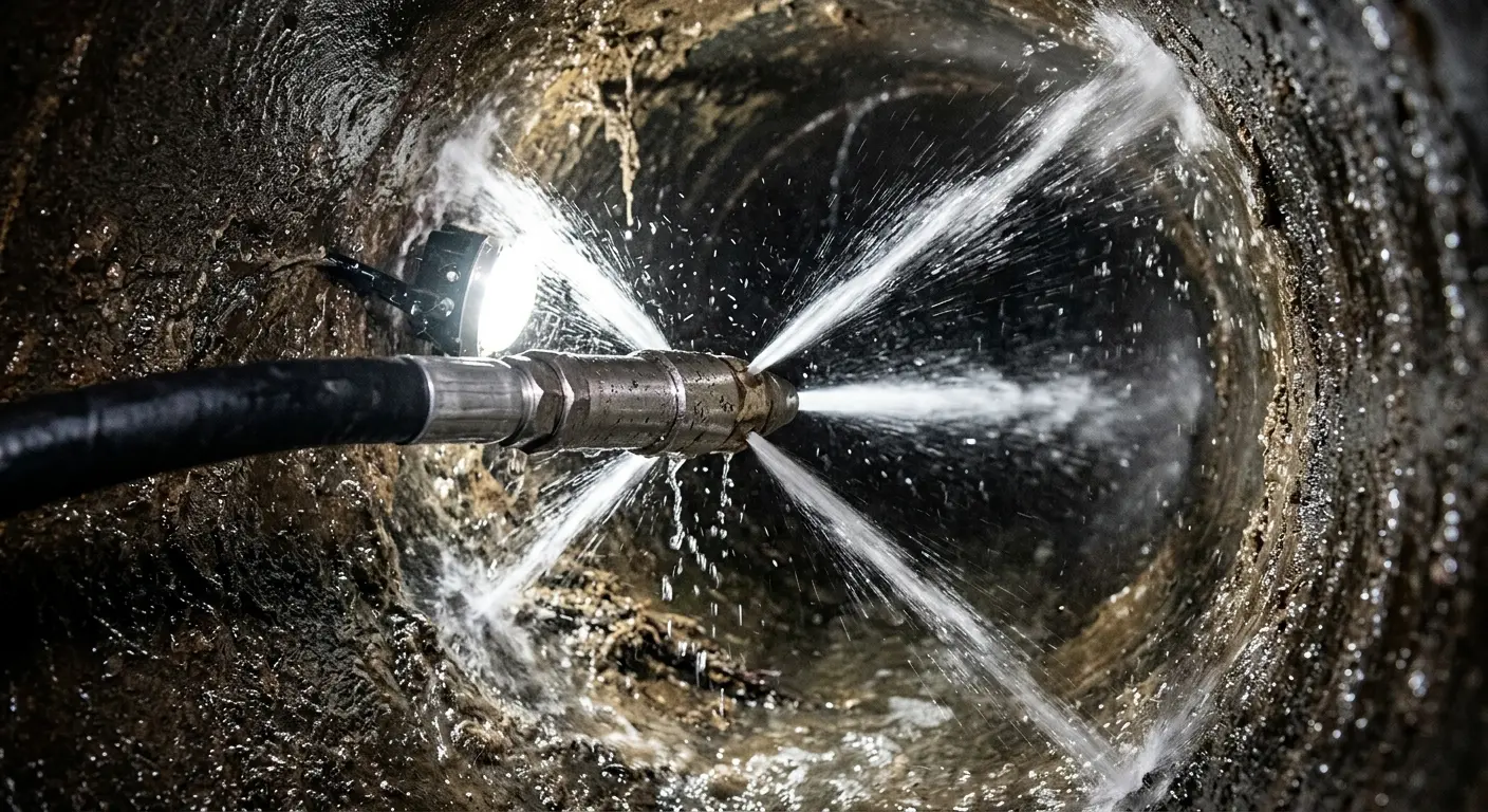 High-pressure hydro jetting nozzle cleaning sewer pipe for Trenchless Sewer Repair in Yulee